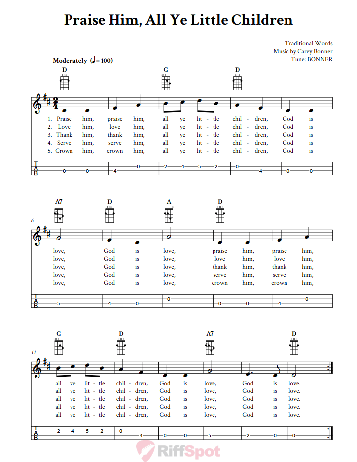Praise Him, All Ye Little Children Mandolin Tab