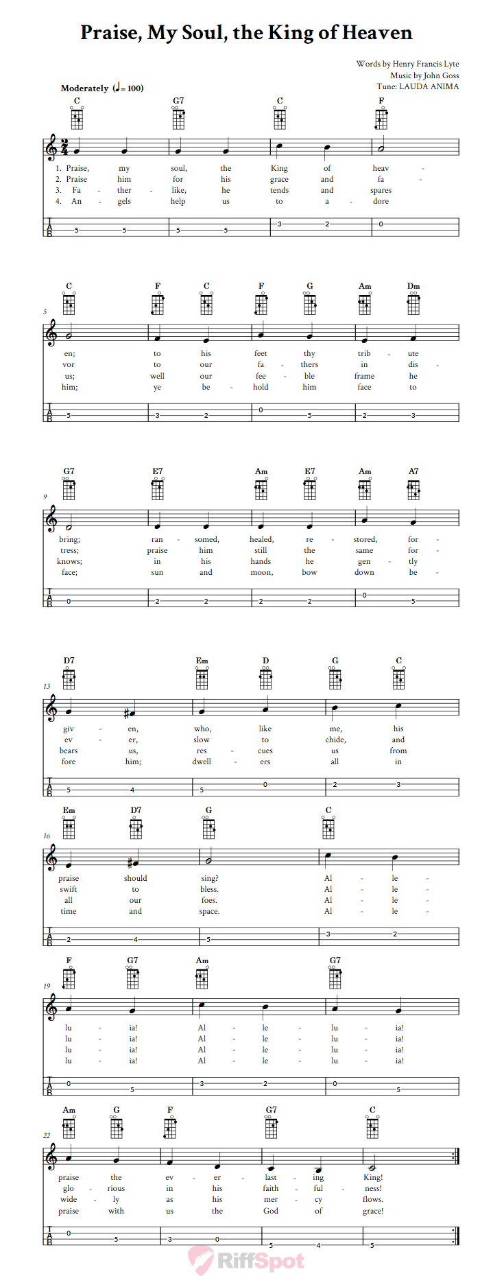 Praise, My Soul, the King of Heaven Mandolin Tab