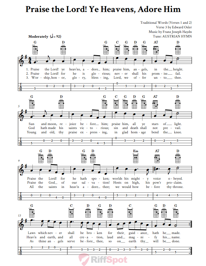 Praise the Lord! Ye Heavens, Adore Him Mandolin Tab