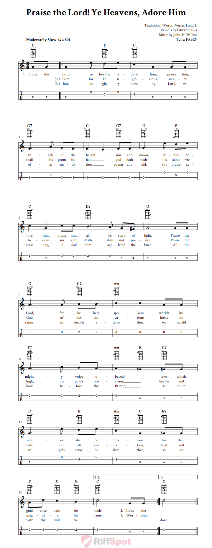 Praise the Lord! Ye Heavens, Adore Him Mandolin Tab