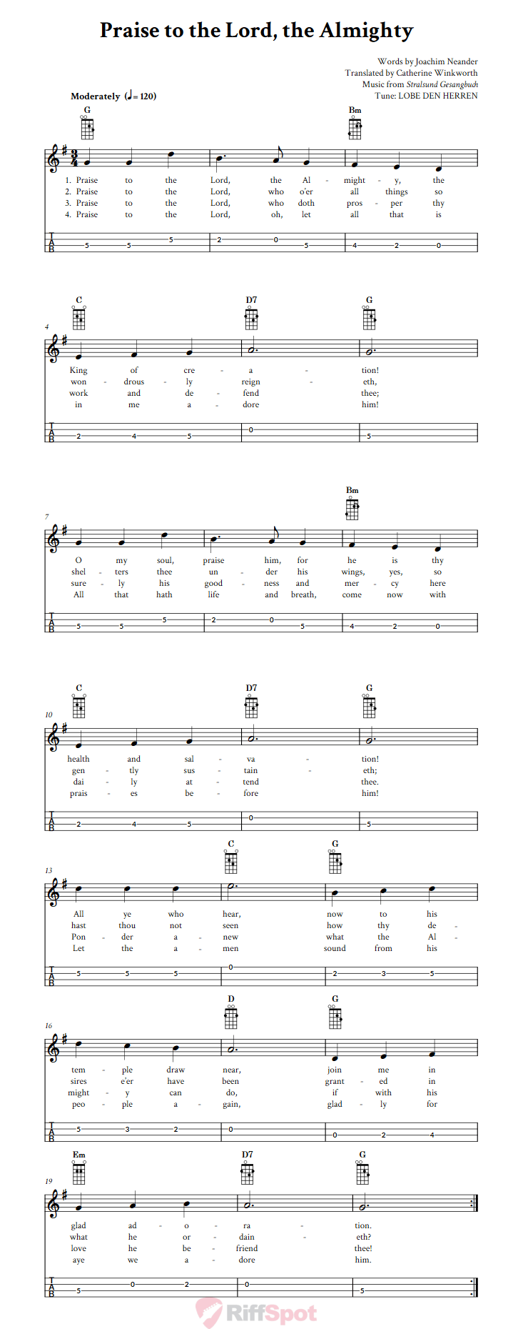 Praise to the Lord, the Almighty Mandolin Tab