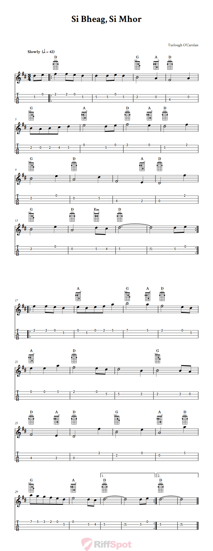 Si Bheag, Si Mhor Mandolin Tab
