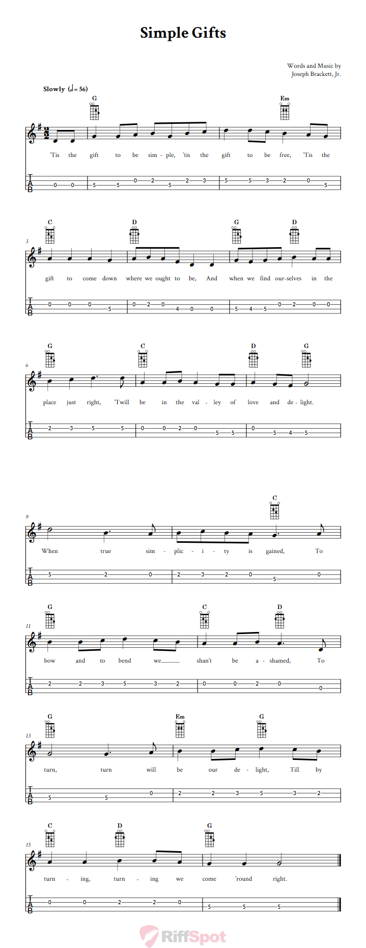Simple Gifts Mandolin Tab