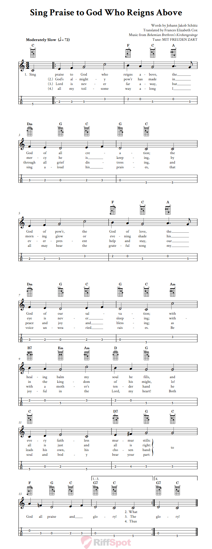 Sing Praise to God Who Reigns Above Mandolin Tab