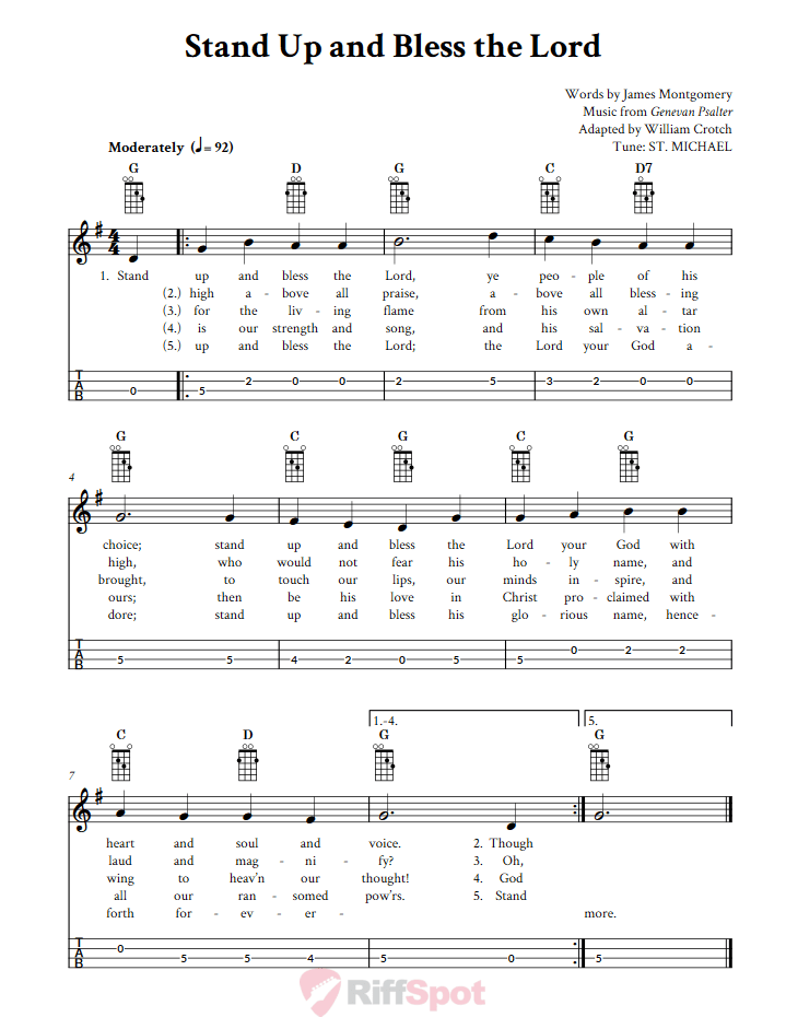 Stand Up and Bless the Lord Mandolin Tab