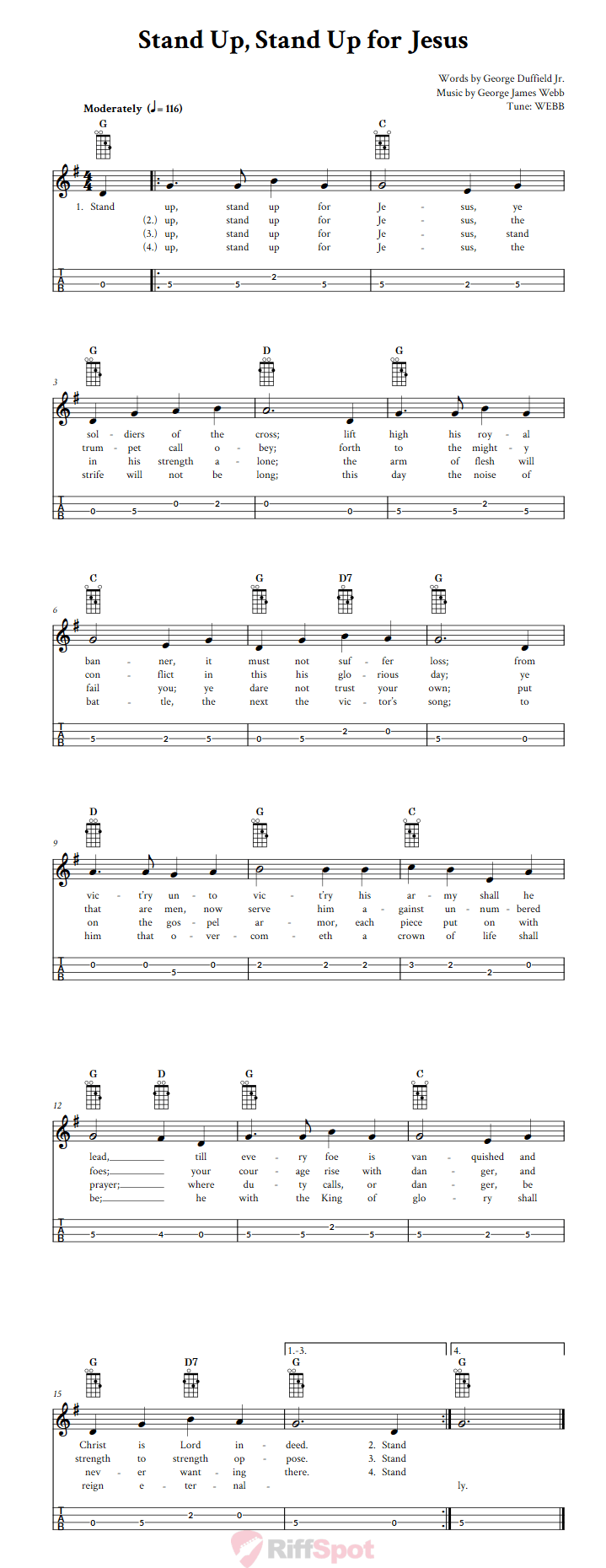 Stand Up, Stand Up for Jesus Mandolin Tab