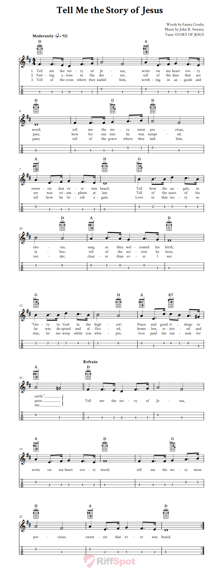 Tell Me the Story of Jesus Mandolin Tab