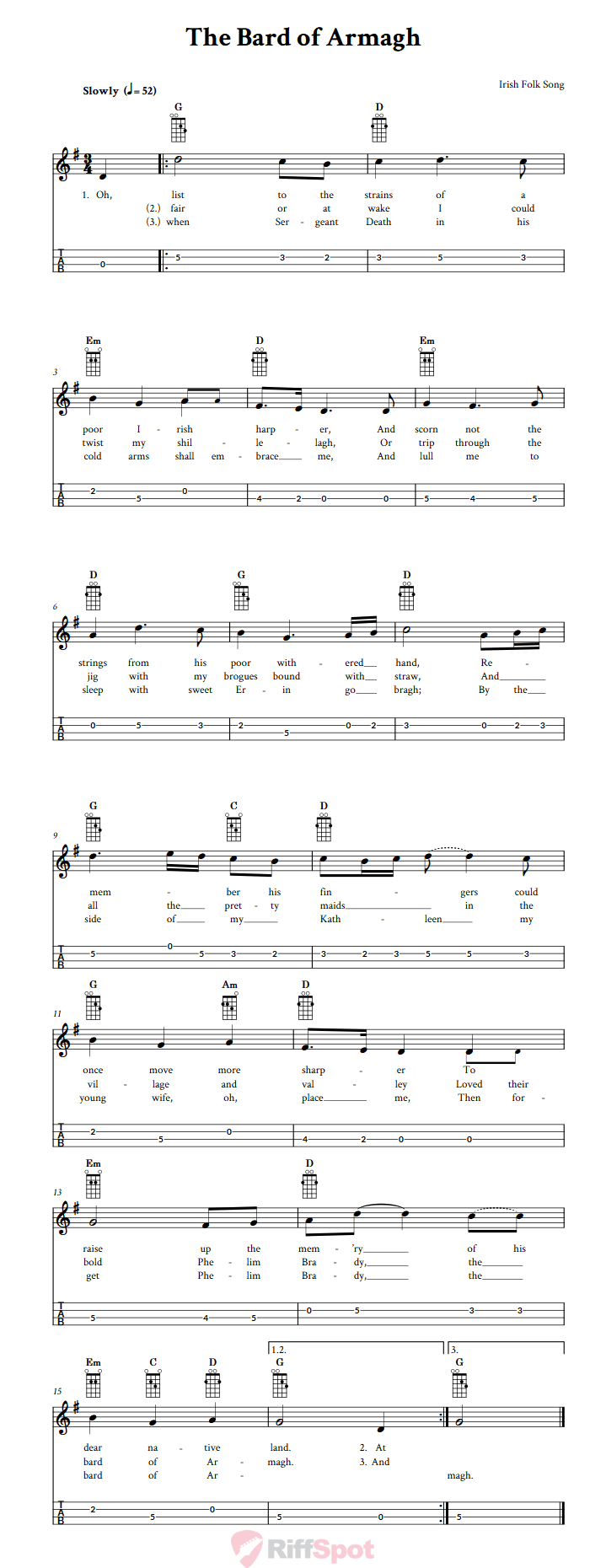 The Bard of Armagh Mandolin Tab