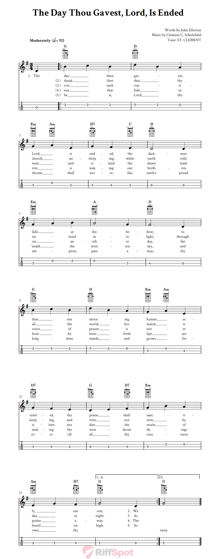 The Day Thou Gavest, Lord, Is Ended Mandolin Tab