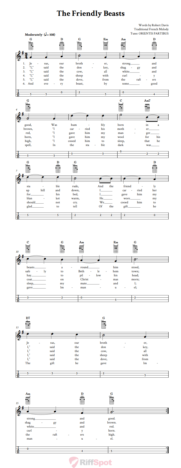 The Friendly Beasts Mandolin Tab
