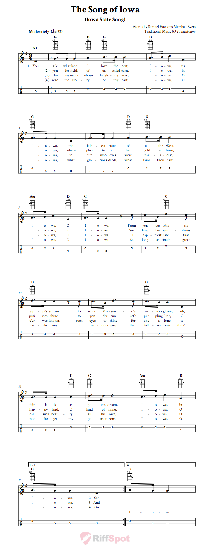 The Song of Iowa Mandolin Tab
