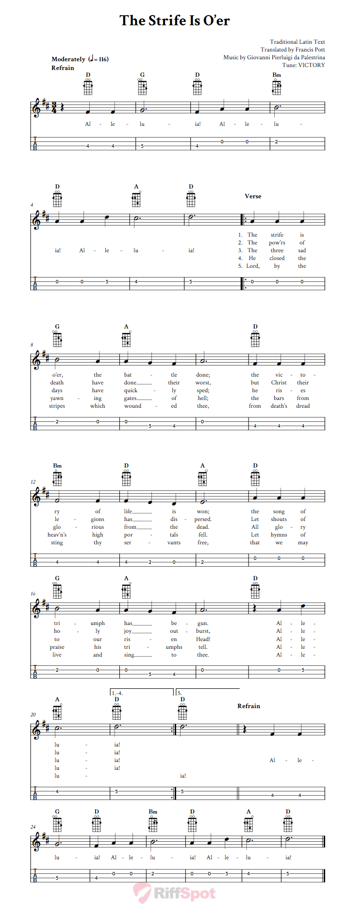 The Strife Is O'er Mandolin Tab