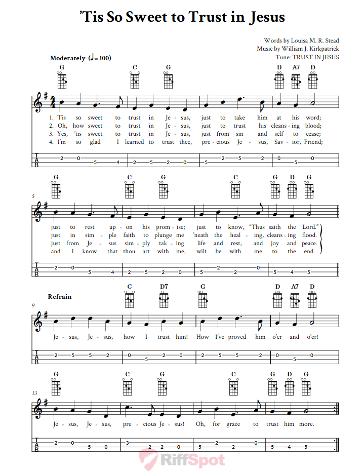 Tis So Sweet To Trust In Jesus Mandolin Tab