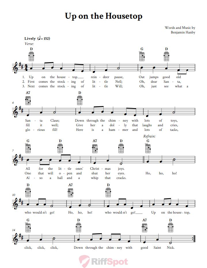 Up on the Housetop Mandolin Chords and Vocal Sheet Music