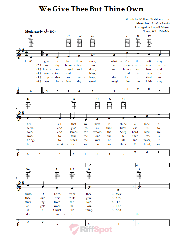 We Give Thee But Thine Own Mandolin Tab