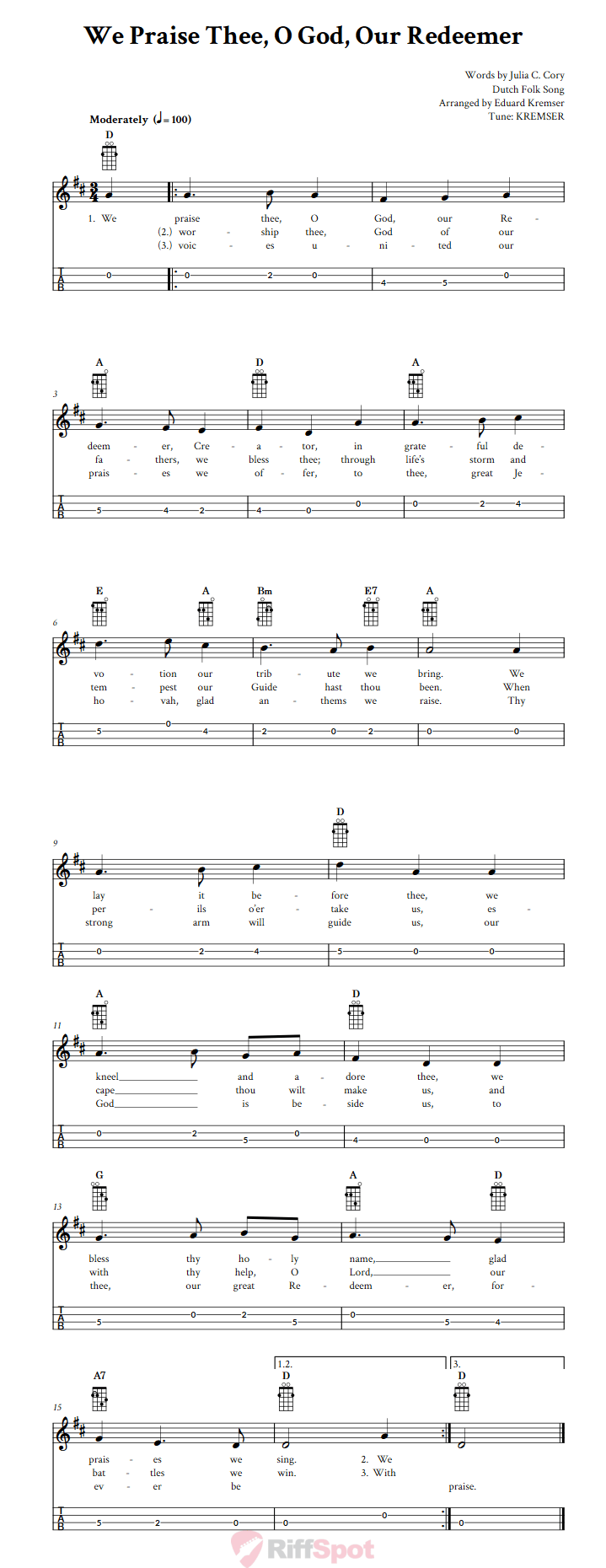 We Praise Thee, O God, Our Redeemer Mandolin Tab