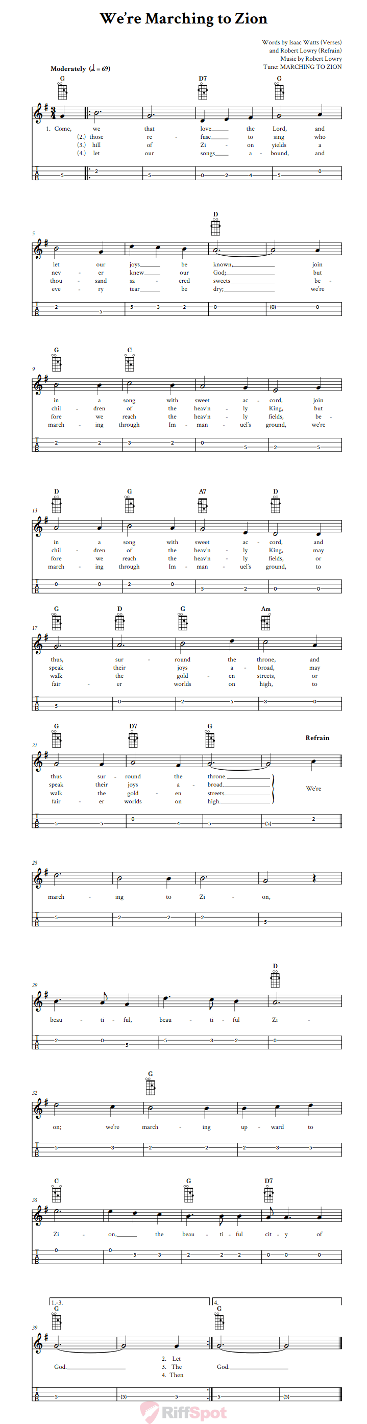 We're Marching to Zion Mandolin Tab