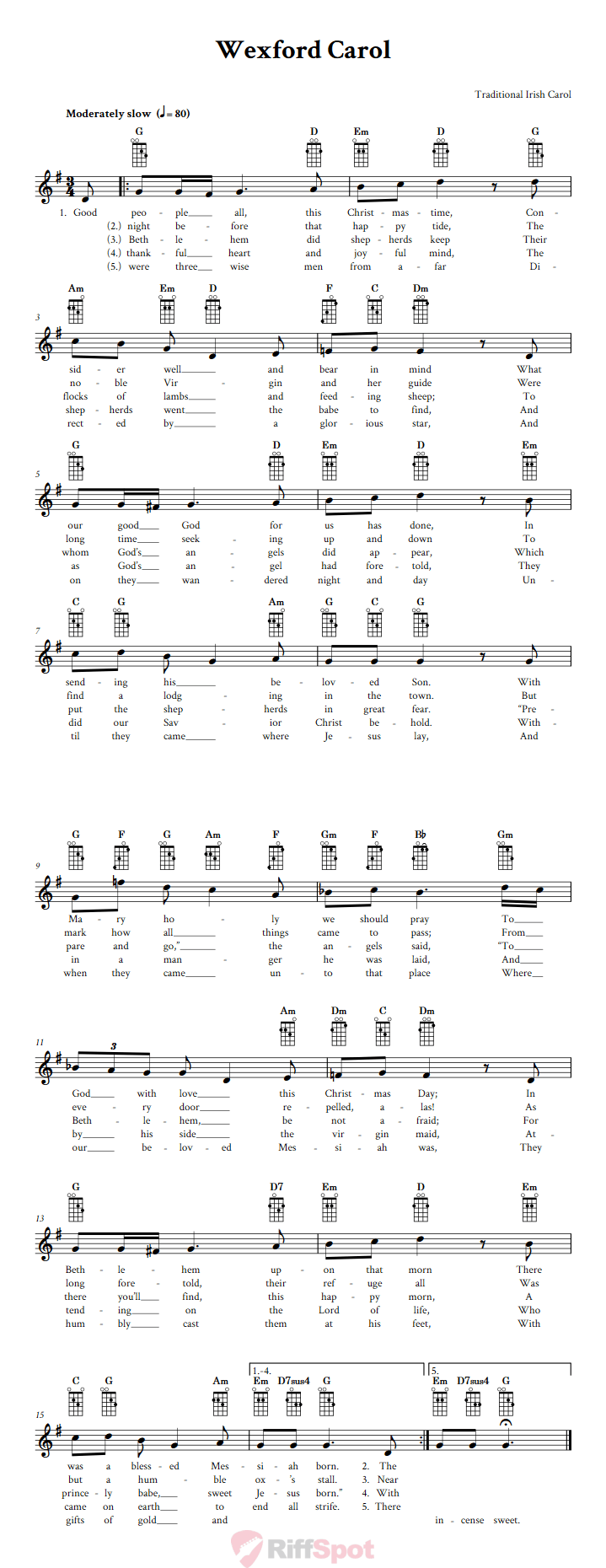 Wexford Carol Mandolin Chords and Vocal Sheet Music