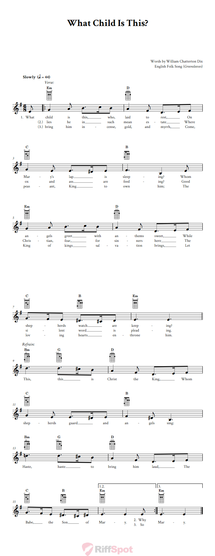 What Child Is This? Mandolin Chords and Vocal Sheet Music