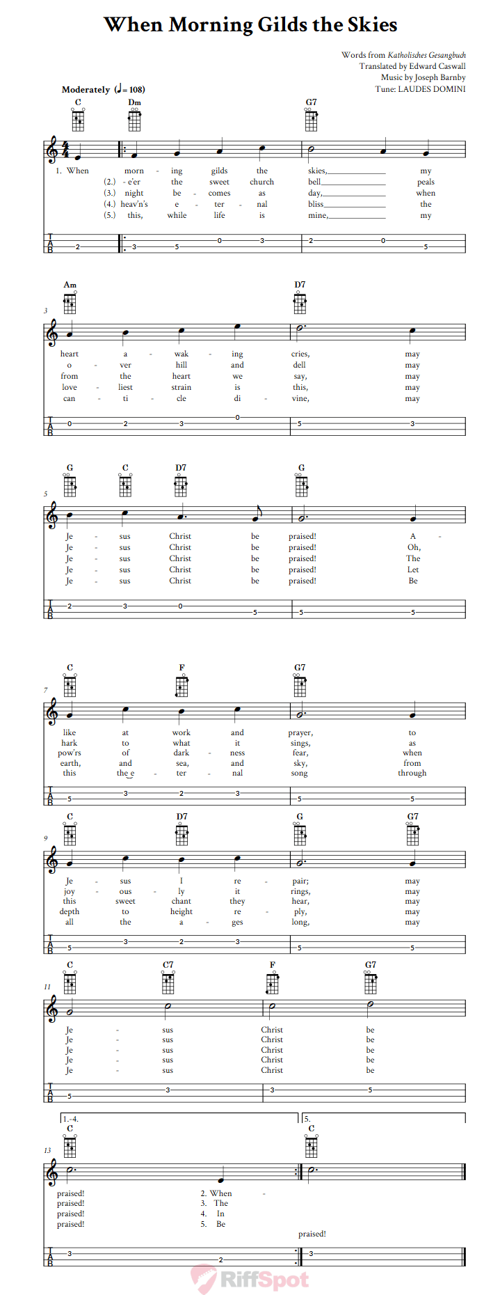 When Morning Gilds the Skies Mandolin Tab