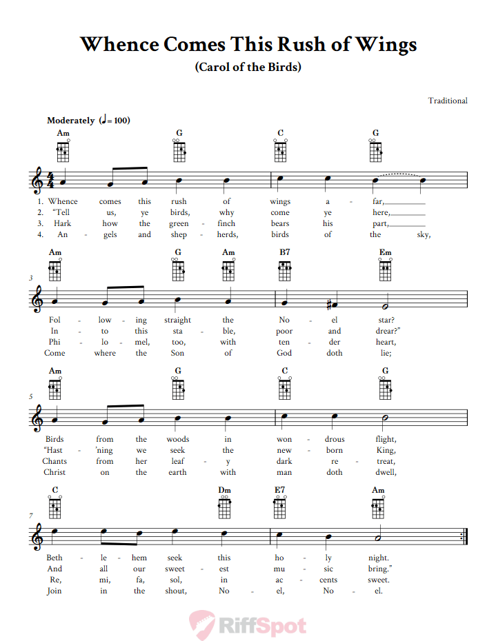Whence Comes This Rush of Wings Mandolin Chords and Vocal Sheet Music