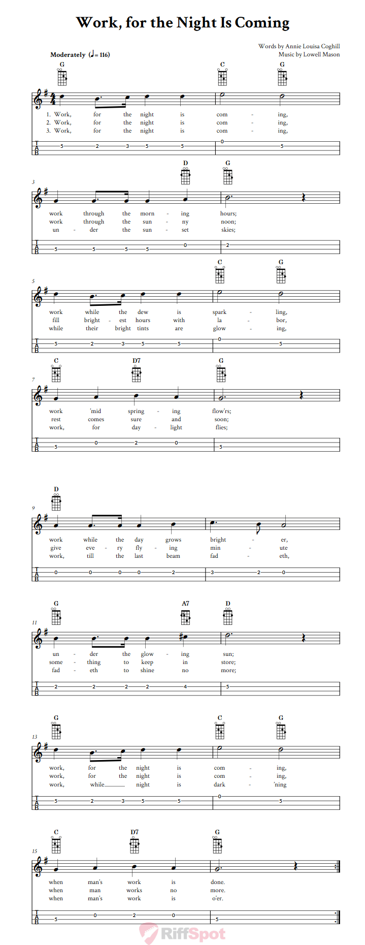 Work, for the Night Is Coming Mandolin Tab