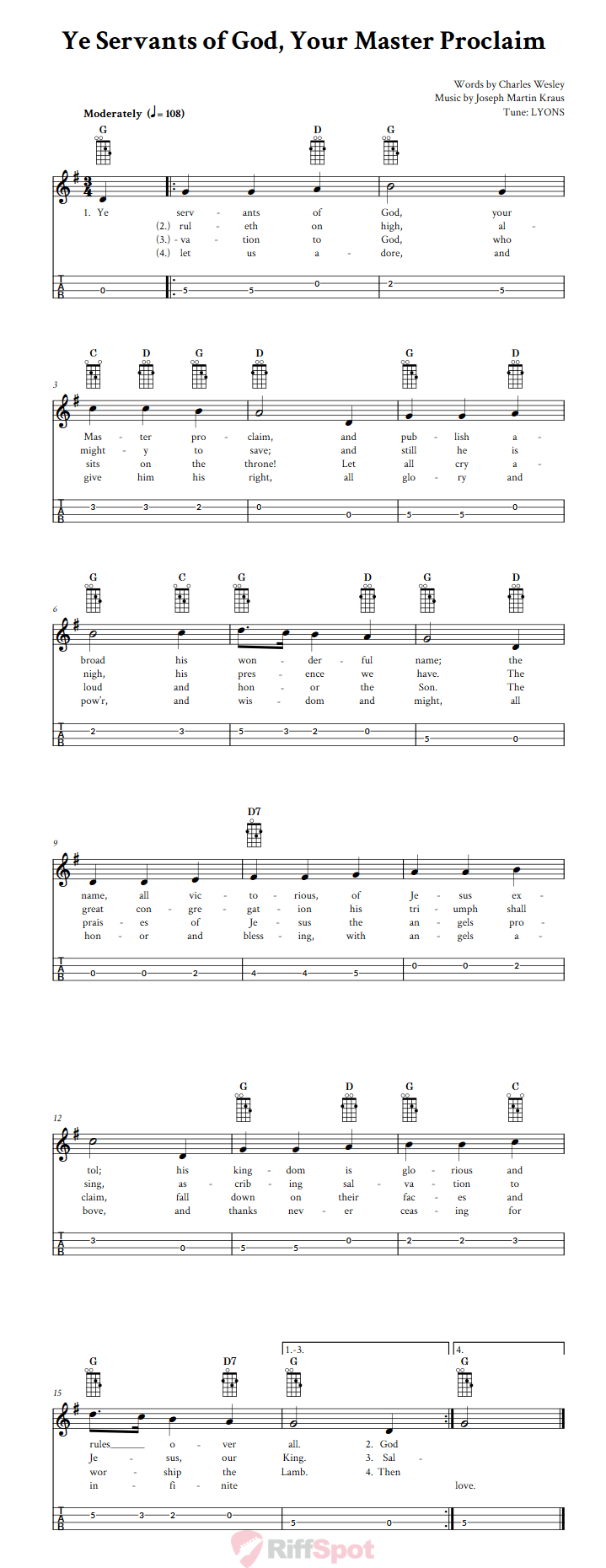 Ye Servants of God, Your Master Proclaim Mandolin Tab