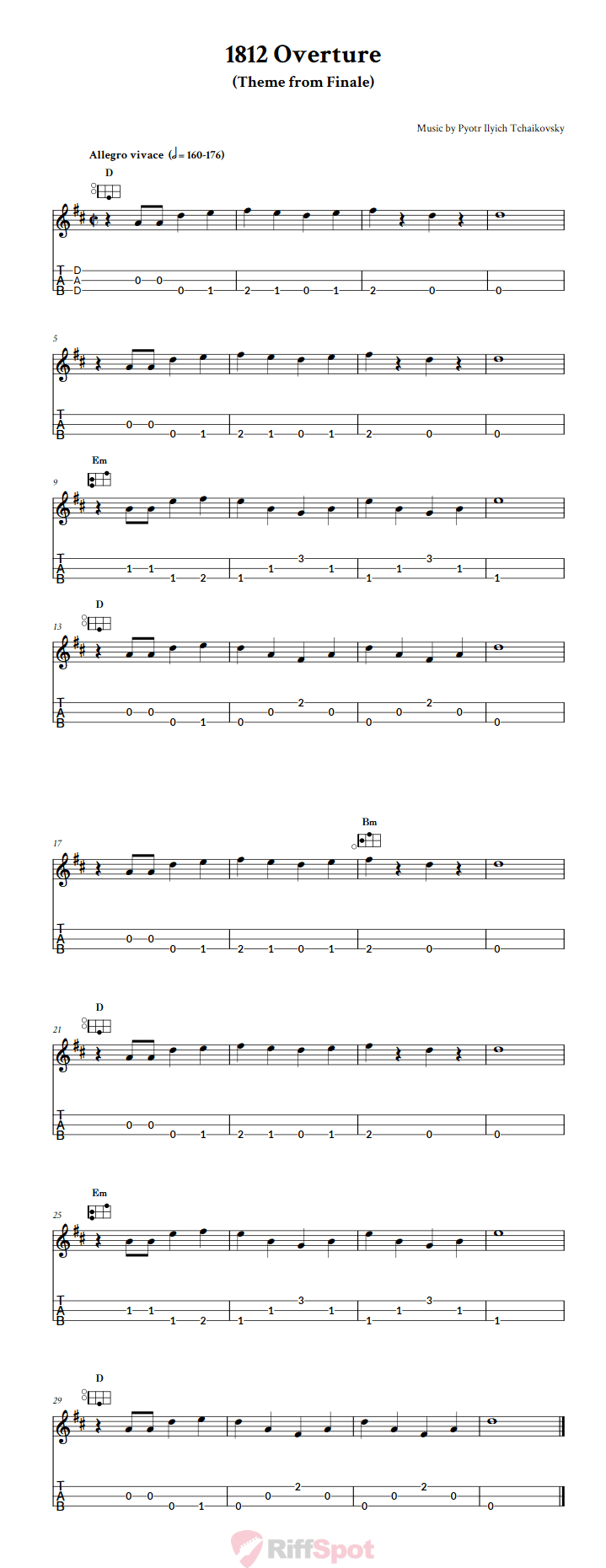1812 Overture Easy Mountain Dulcimer Tab (DAD Tuning)