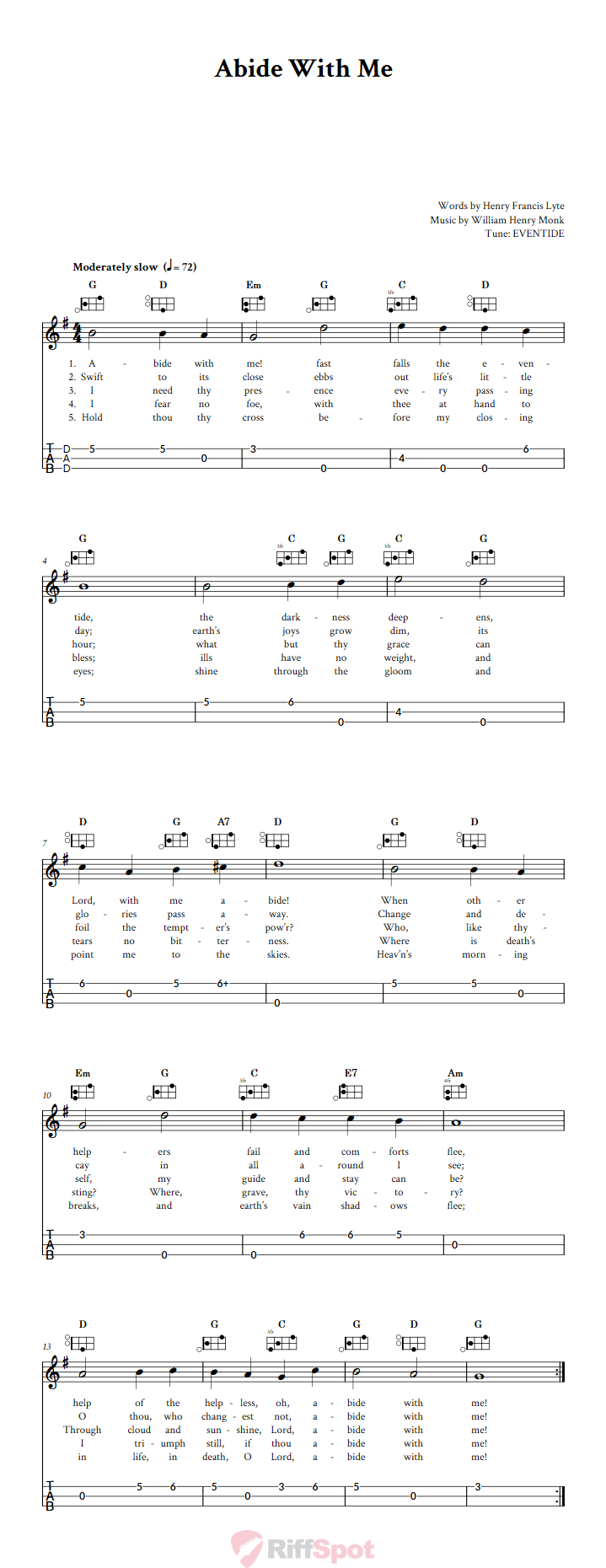 Abide with Me Easy Mountain Dulcimer Tab (DAD Tuning)