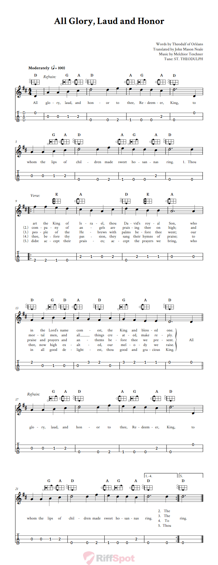 All Glory, Laud and Honor Easy Mountain Dulcimer Tab (DAD Tuning)