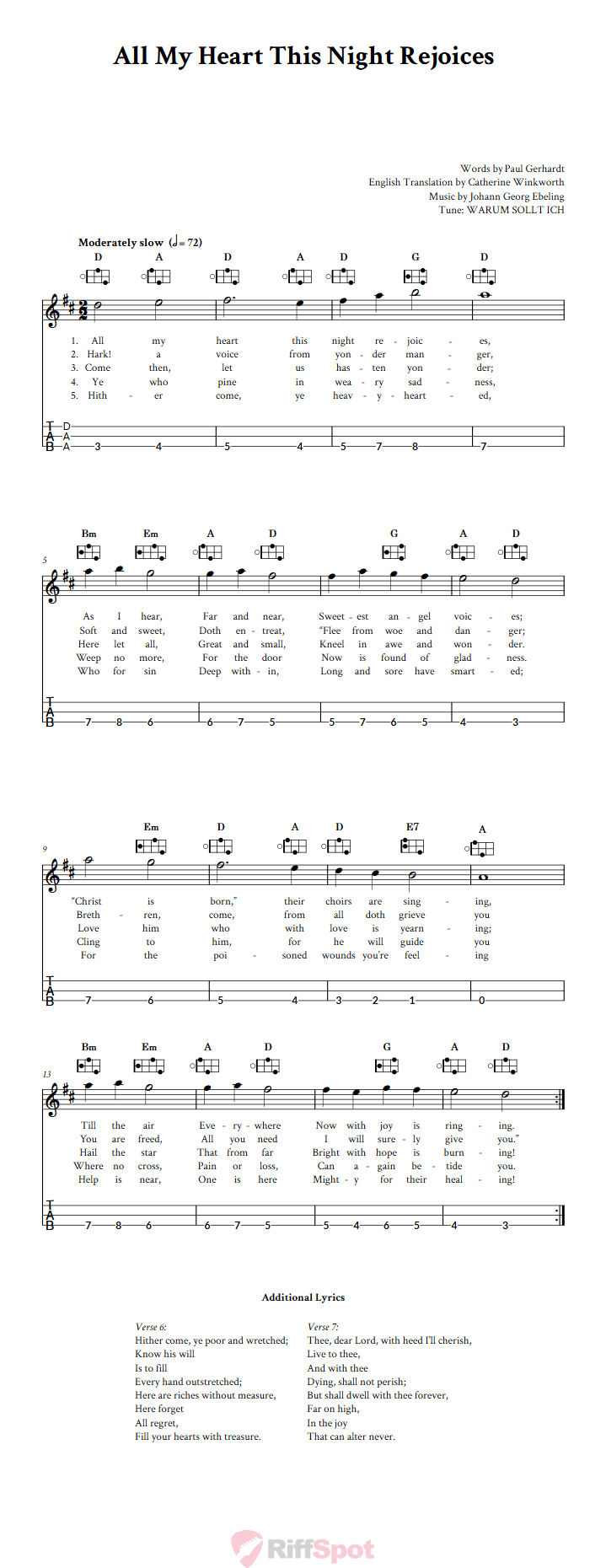 All My Heart This Night Rejoices Easy Mountain Dulcimer Tab (DAA Tuning)