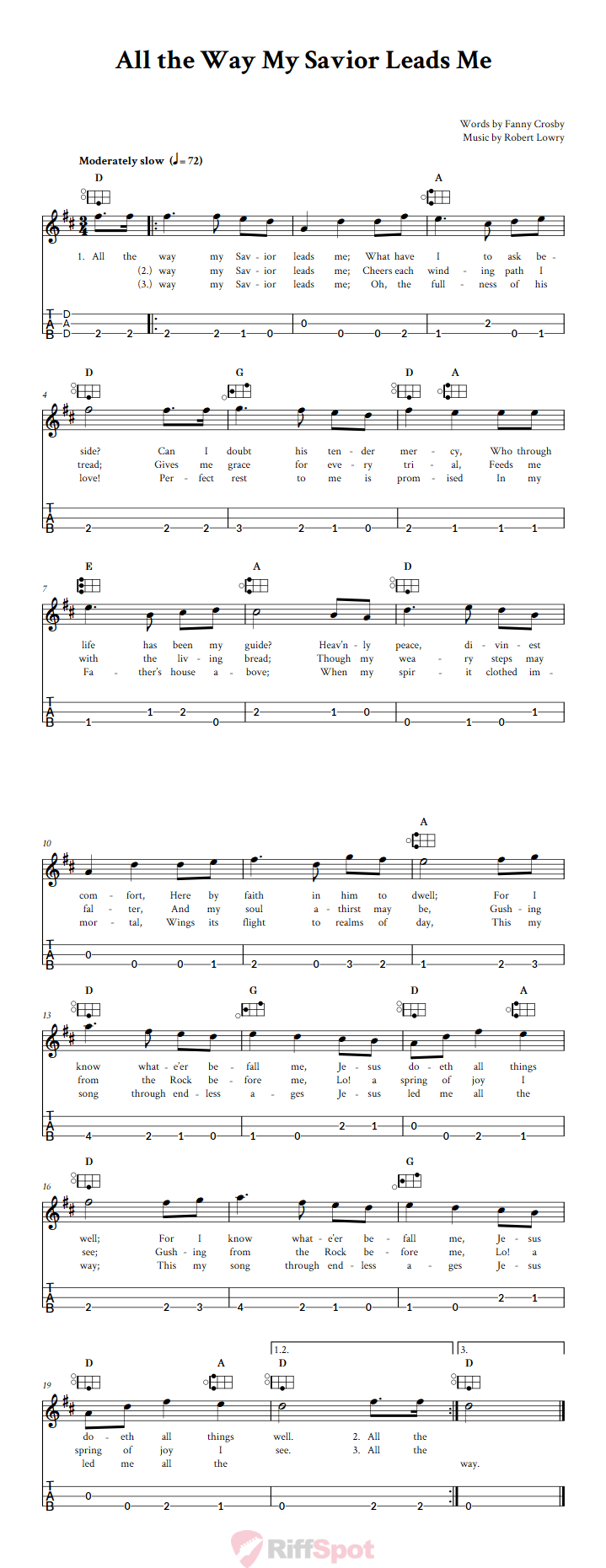 All the Way My Savior Leads Me Easy Mountain Dulcimer Tab (DAD Tuning)