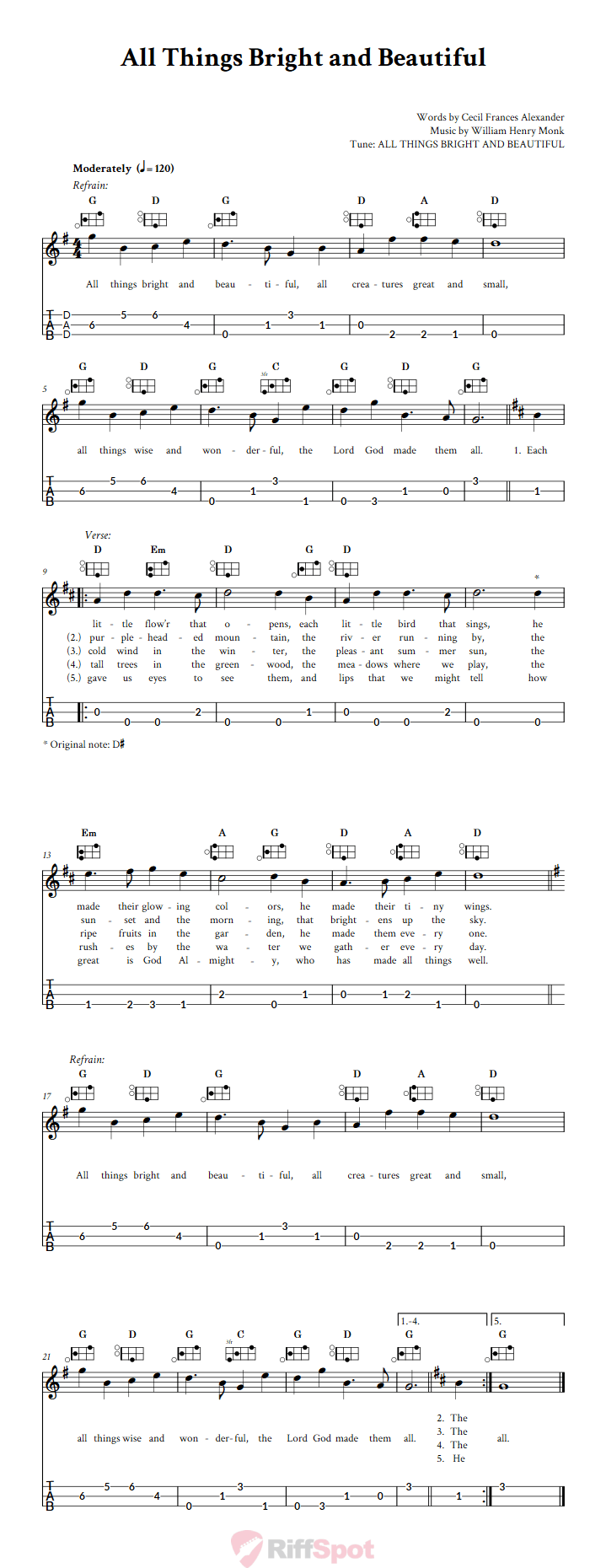 All Things Bright and Beautiful Easy Mountain Dulcimer Tab (DAD Tuning)