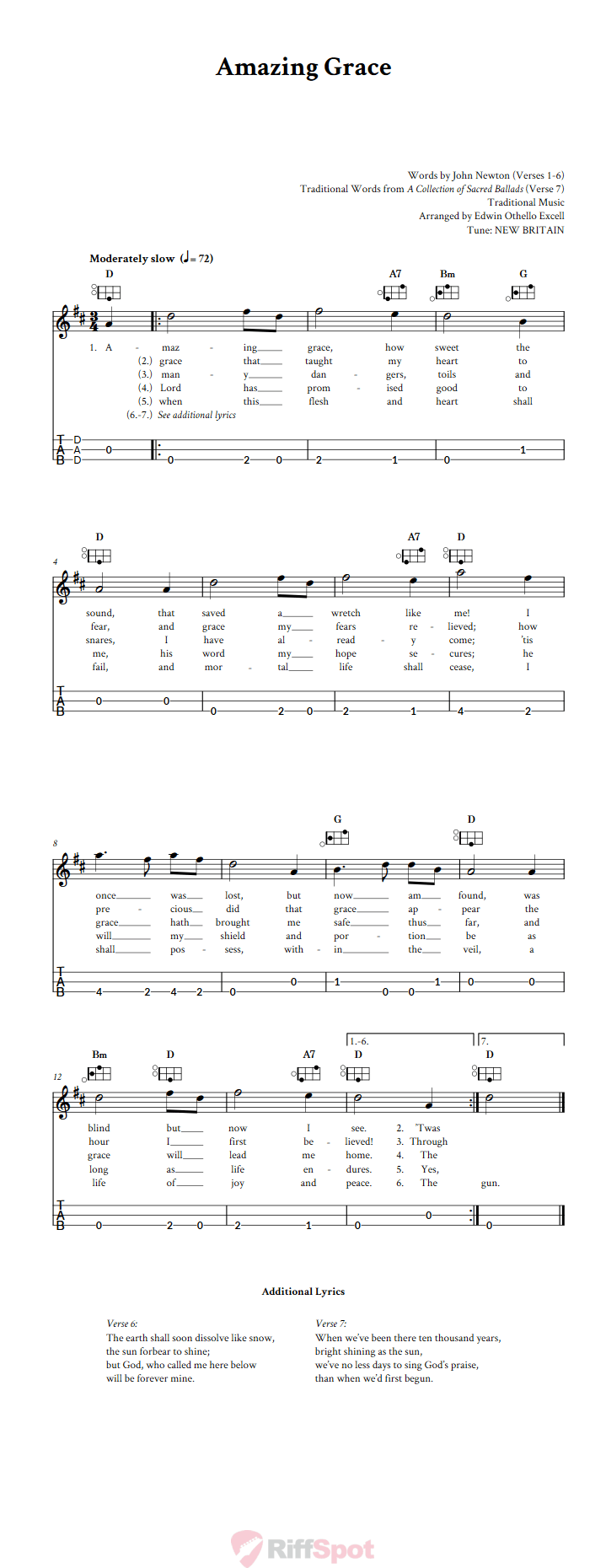 Amazing Grace Easy Mountain Dulcimer Tab (DAD Tuning)