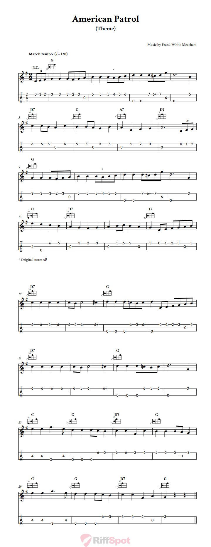American Patrol Easy Mountain Dulcimer Tab (DAD Tuning)