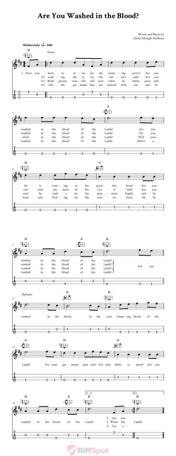 Are You Washed in the Blood? Easy Mountain Dulcimer Tab (DAD Tuning)
