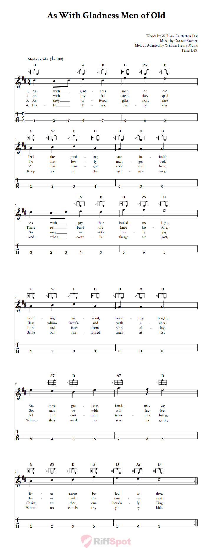 As With Gladness Men of Old Easy Mountain Dulcimer Tab (DAA Tuning)