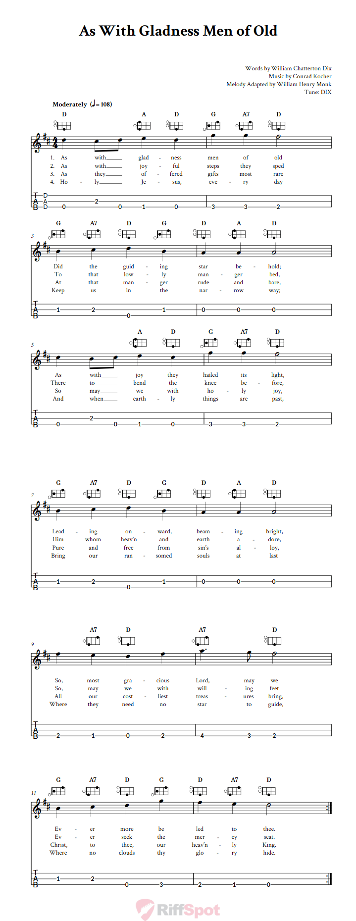 As With Gladness Men of Old Easy Mountain Dulcimer Tab (DAD Tuning)