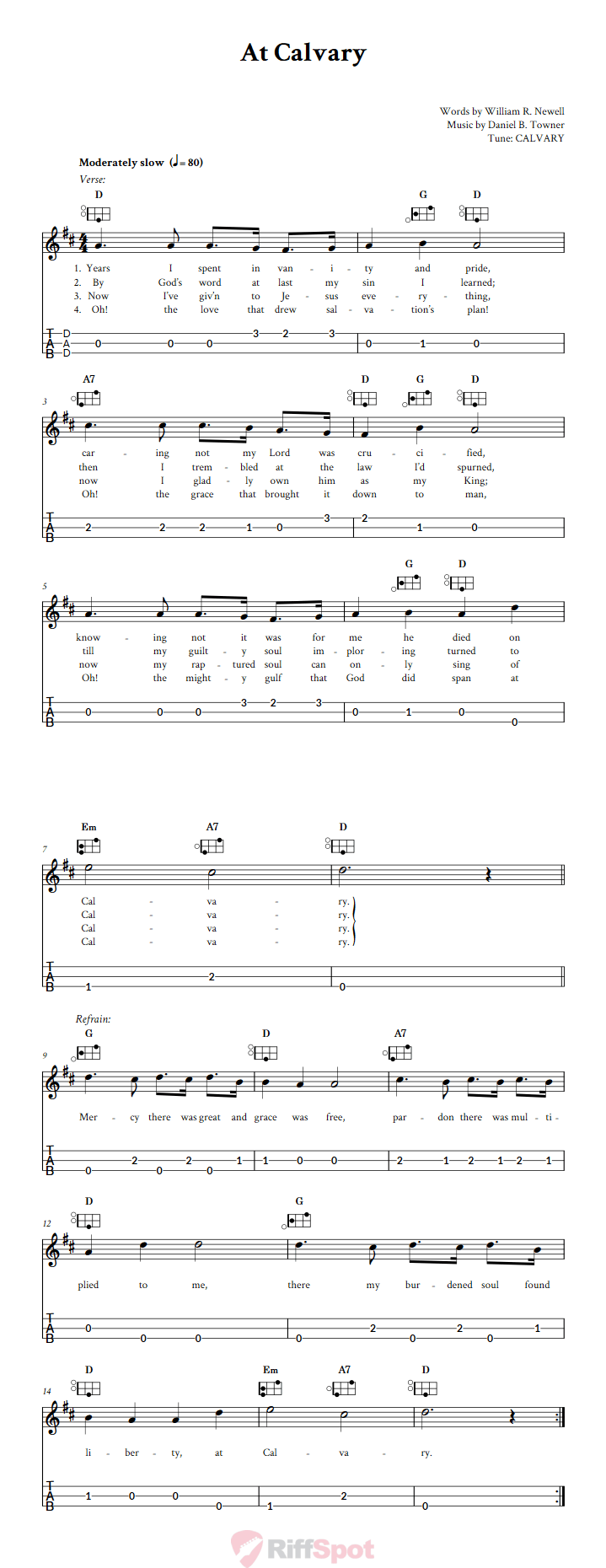 At Calvary Easy Mountain Dulcimer Tab (DAD Tuning)