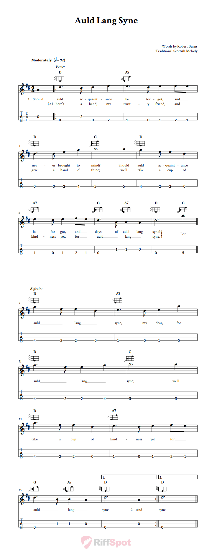 Auld Lang Syne Easy Mountain Dulcimer Tab (DAD Tuning)