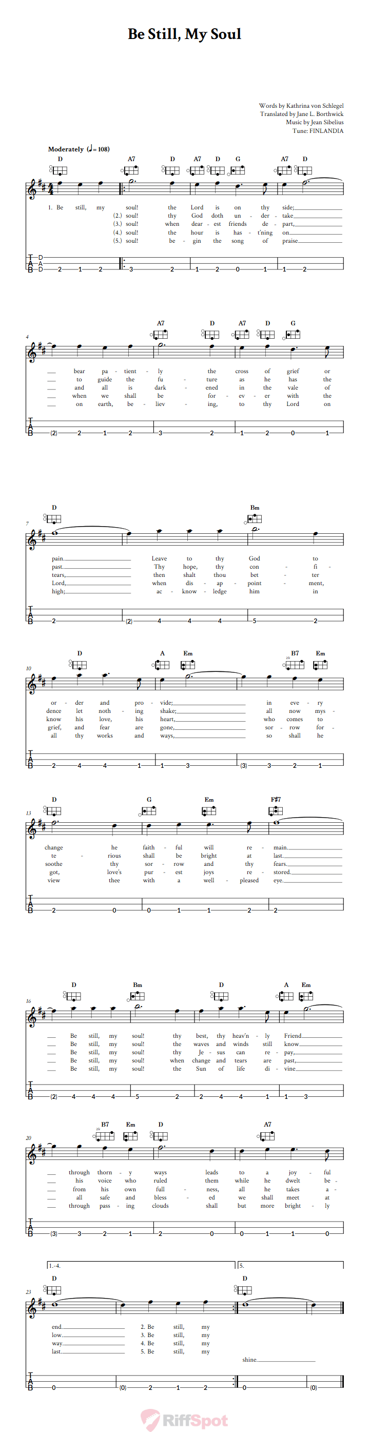 Be Still, My Soul Easy Mountain Dulcimer Tab (DAD Tuning)