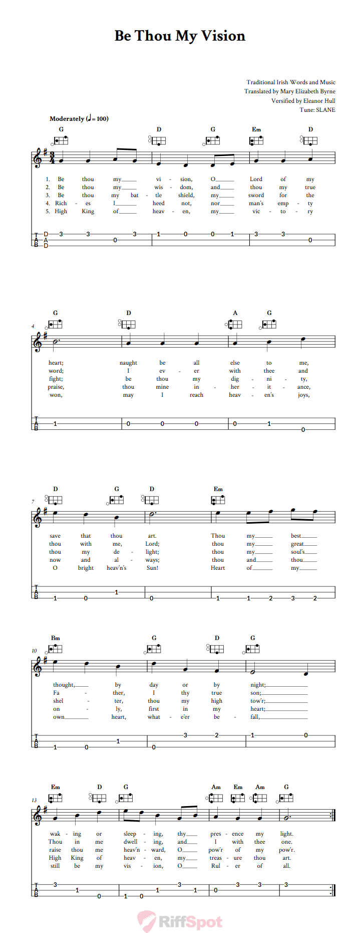 Be Thou My Vision Easy Mountain Dulcimer Tab (DAD Tuning)
