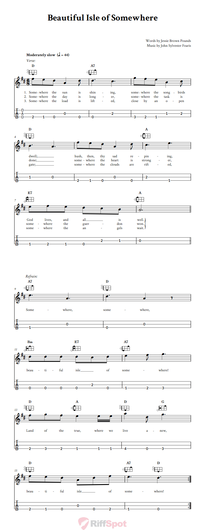 Beautiful Isle of Somewhere Easy Mountain Dulcimer Tab (DAD Tuning)