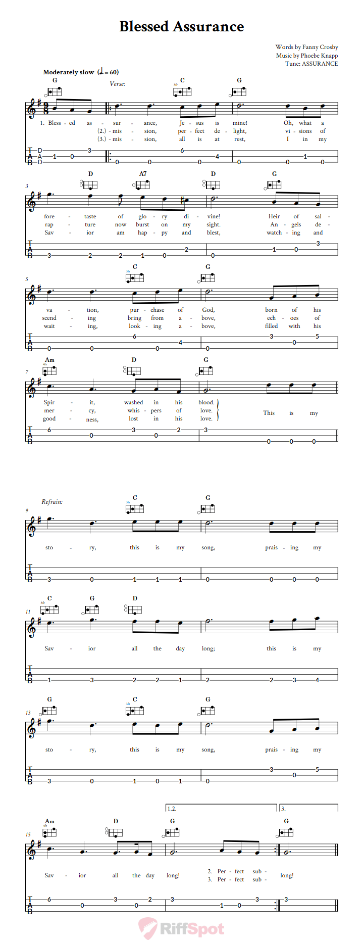 Blessed Assurance Easy Mountain Dulcimer Tab (DAD Tuning)