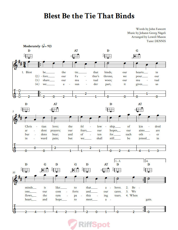 Blest Be The Tie That Binds Easy Mountain Dulcimer Tab (DAD Tuning)