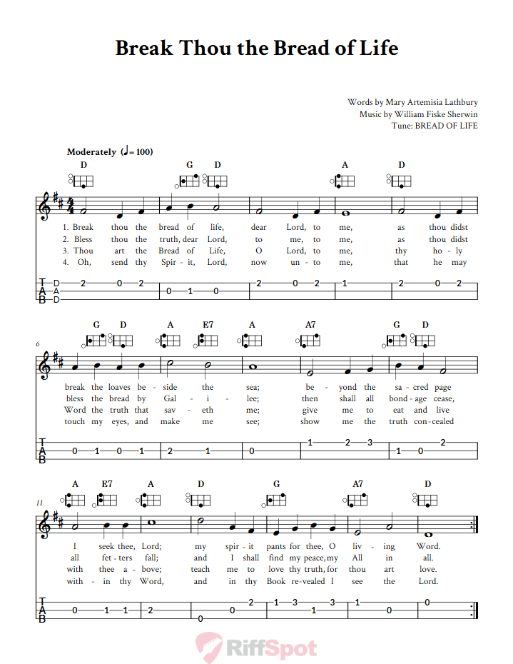 Break Thou The Bread Of Life Easy Mountain Dulcimer Tab (DAD Tuning)