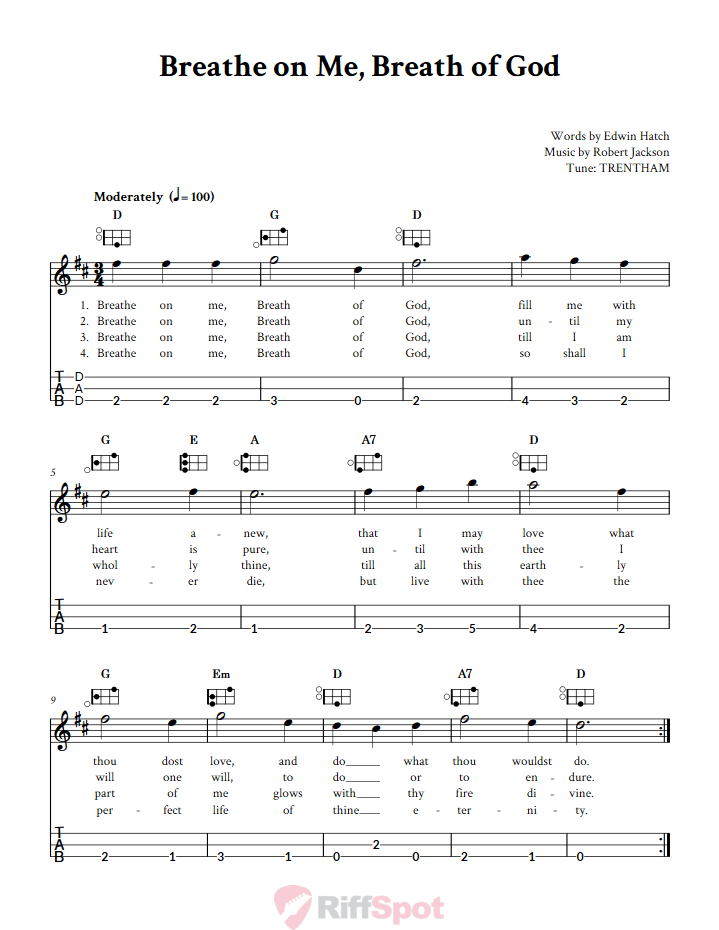 Breathe On Me, Breath Of God Easy Mountain Dulcimer Tab (DAD Tuning)