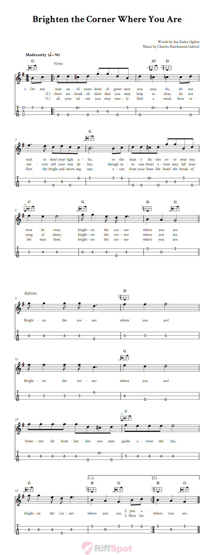 Brighten the Corner Where You Are Easy Mountain Dulcimer Tab (DAD Tuning)