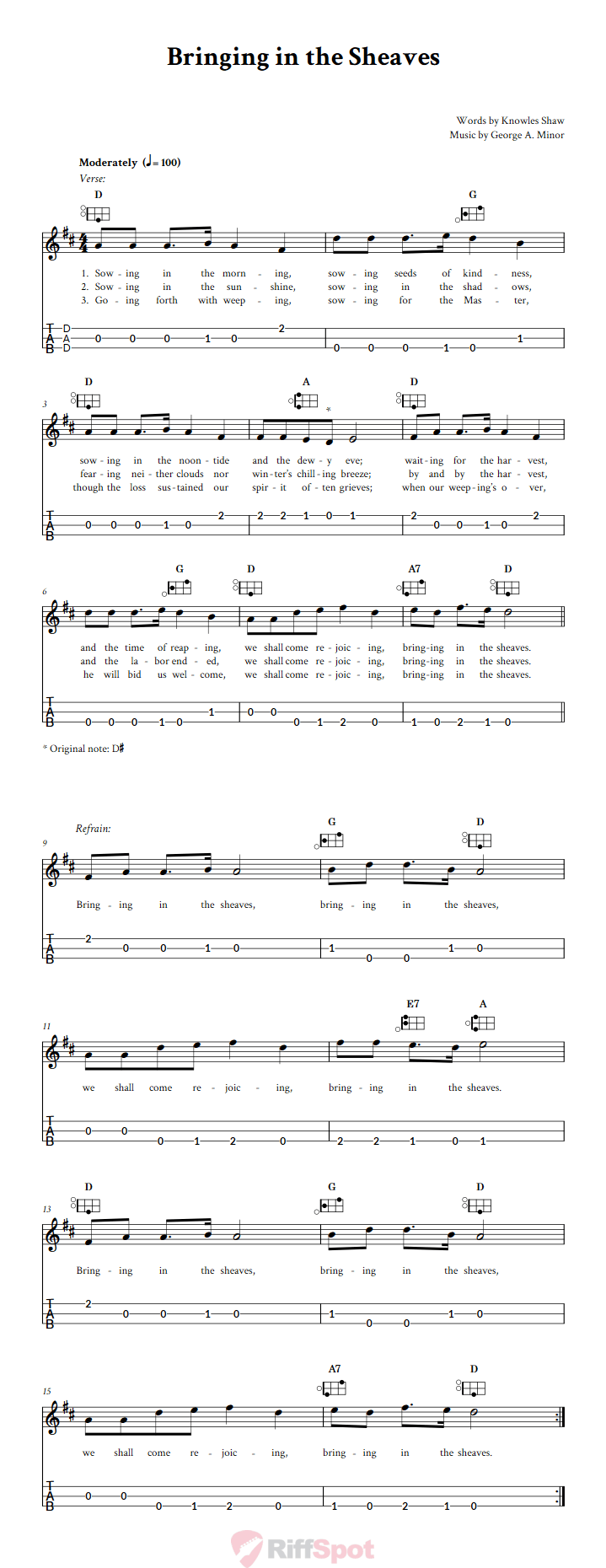 Bringing In The Sheaves Easy Mountain Dulcimer Tab (DAD Tuning)