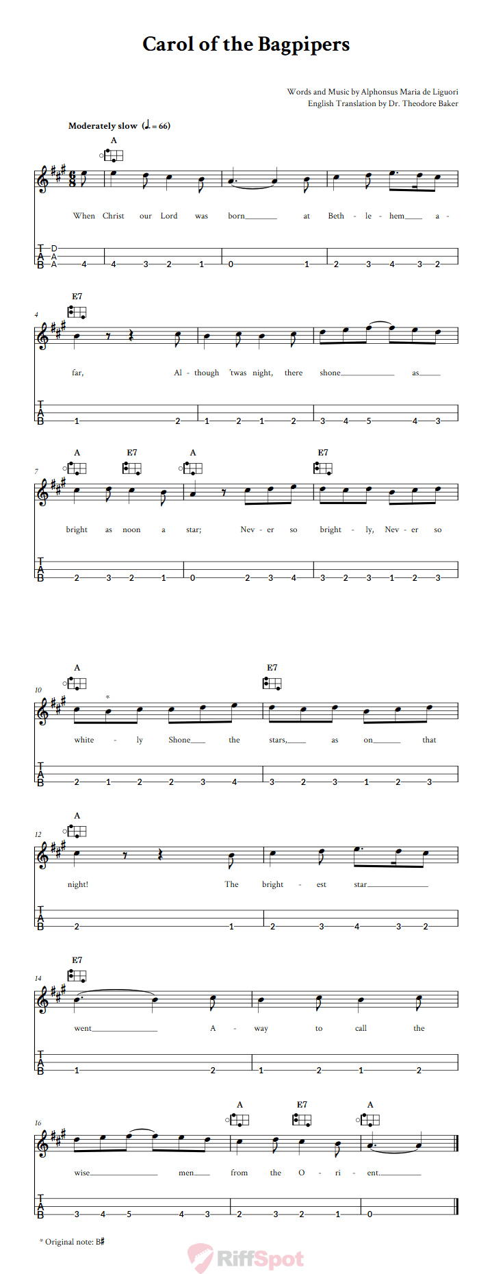 Carol of the Bagpipers Easy Mountain Dulcimer Tab (DAA Tuning)